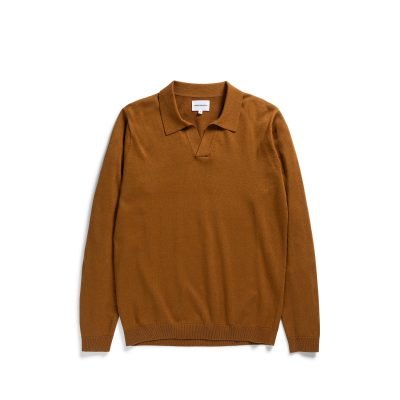 NORSE PROJECTS Leif Linen Polo - Rusty Orange Front