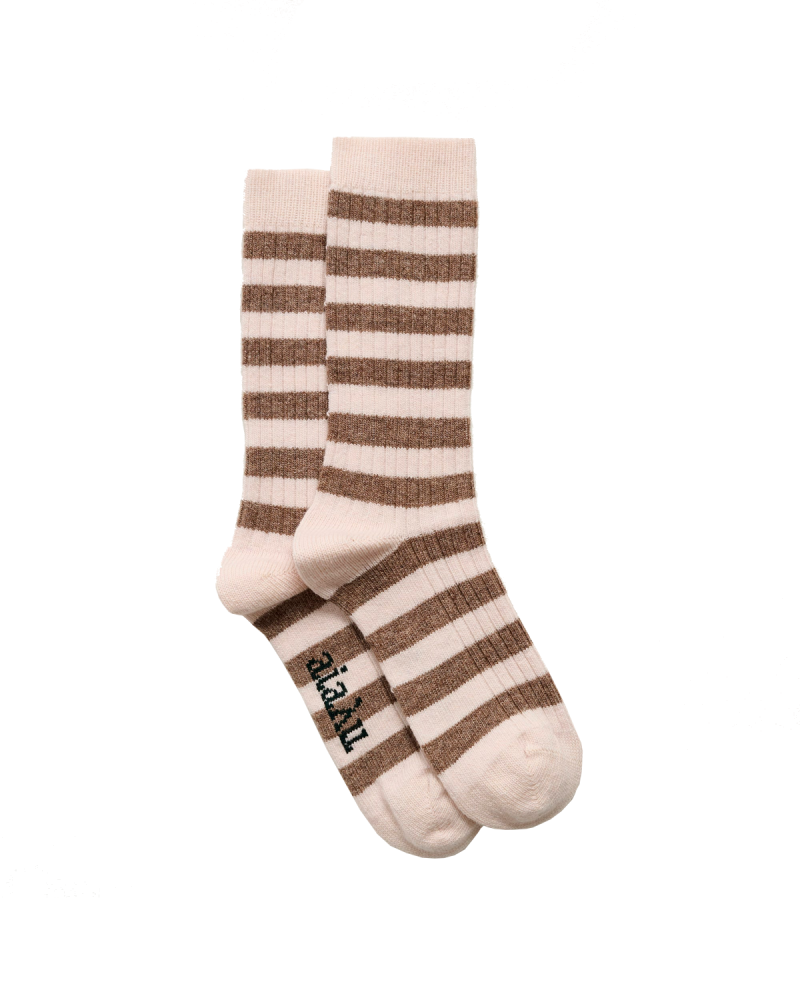 Aiayu Striped Cashmere Sock - Mix Beige