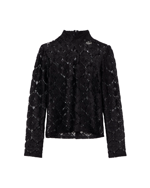 RÓHE Lace Turtleneck Top - Black