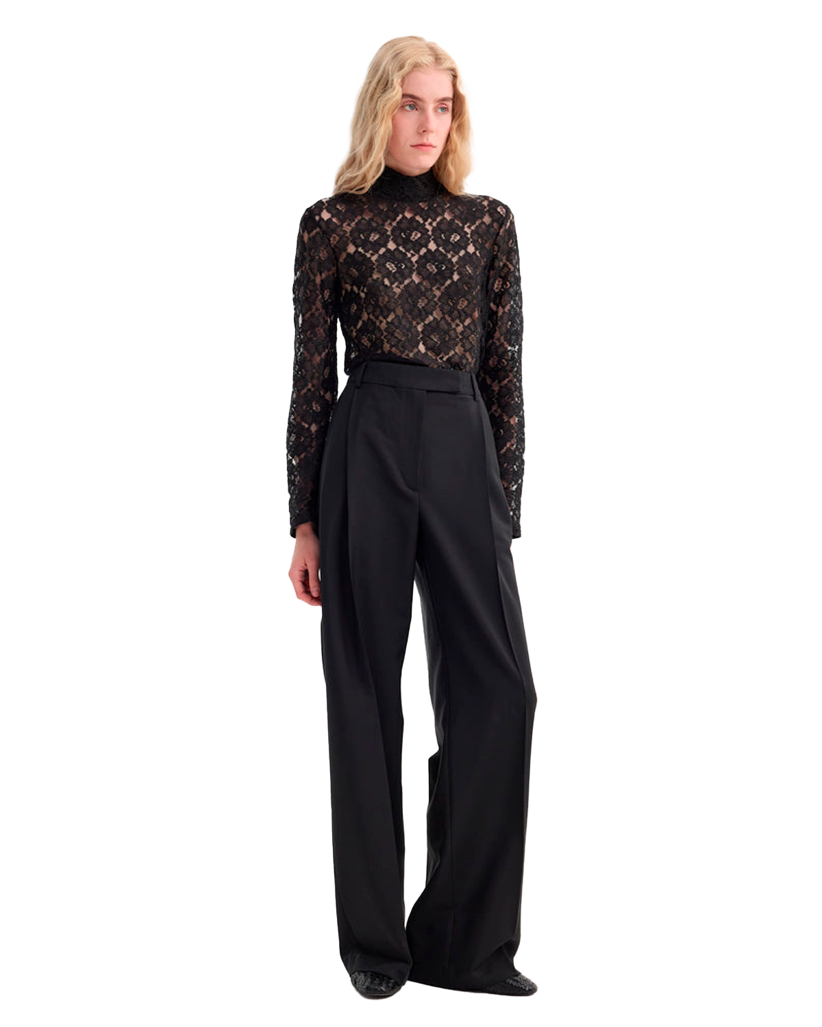 RÓHE Lace Turtleneck Top - Black