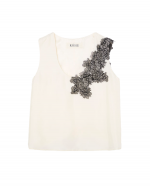 RÓHE Scoop Neck Silk Lace Top - Cream