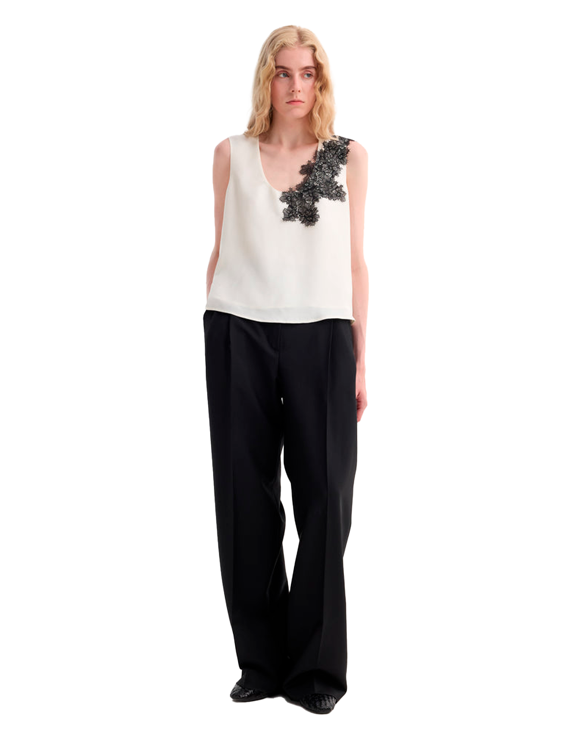 RÓHE Scoop Neck Silk Lace Top - Cream