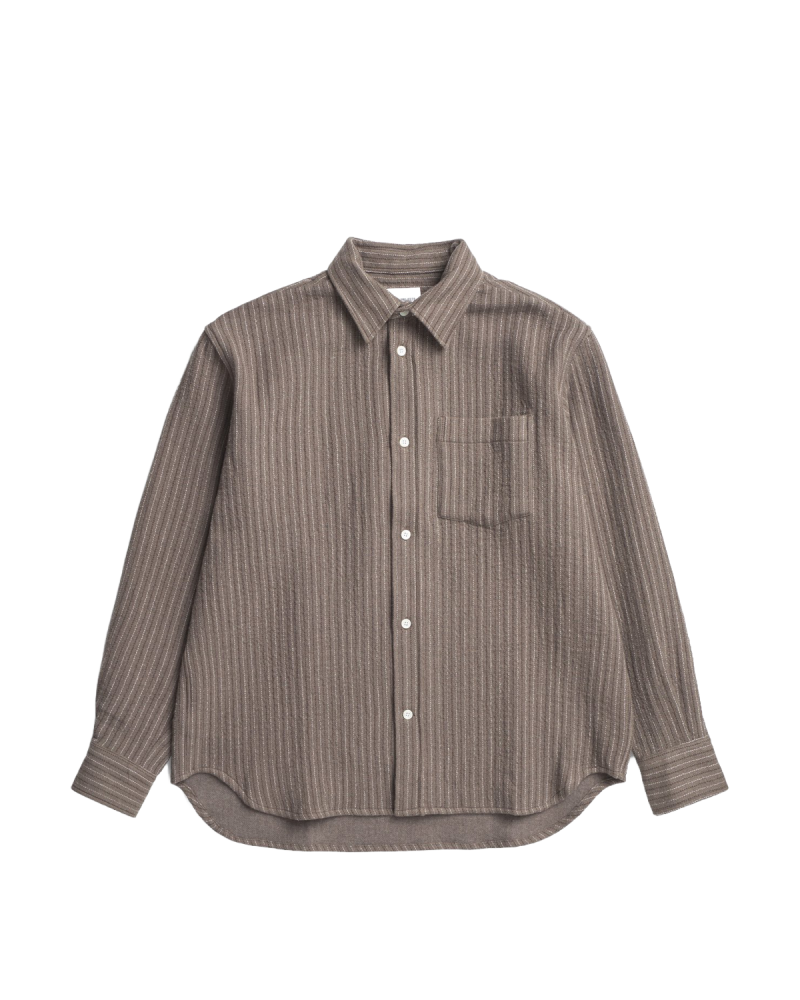 NORSE PROJECTS Ole Oversized Wool Stripe Shirt - Seal Brown