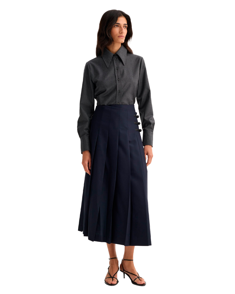 RÒHE Pleated Wool Skirt - Navy