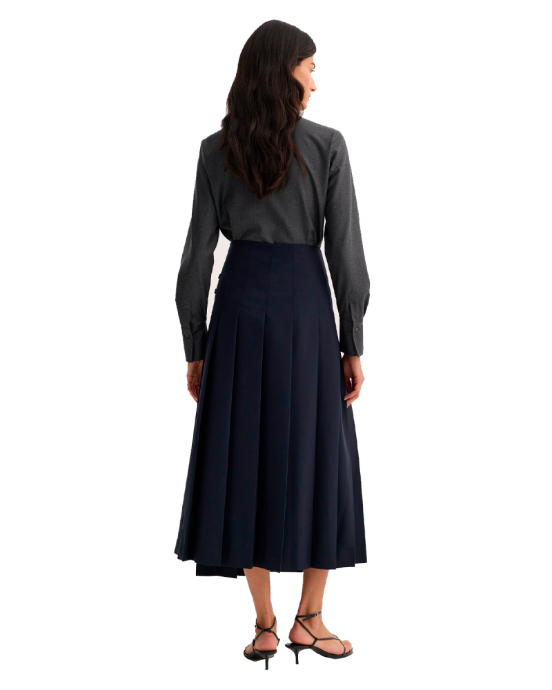 RÒHE Pleated Wool Skirt - Navy