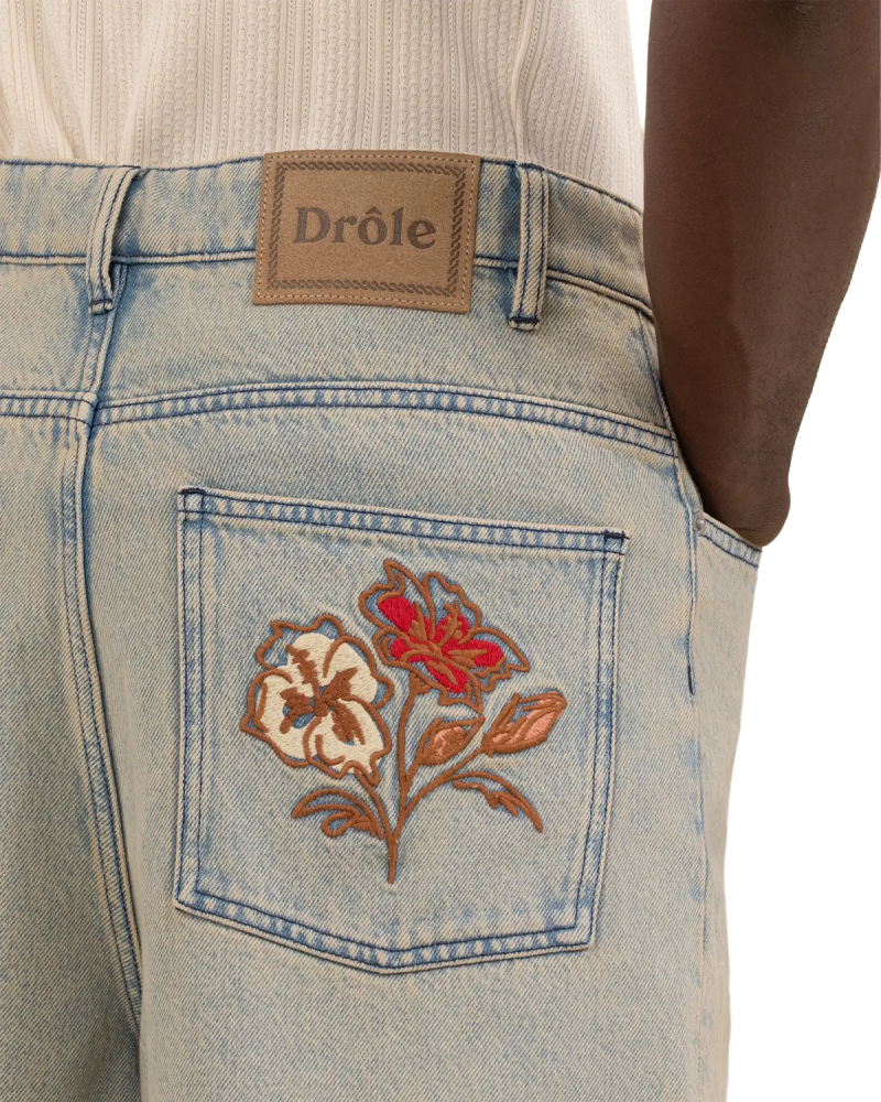 DRÔLE DE MONSIEUR Short Jean Dusty Brode Fleurs - Dusty