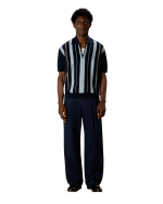 DRÔLE DE MONSIEUR Striped Zipped Knit Polo - Navy